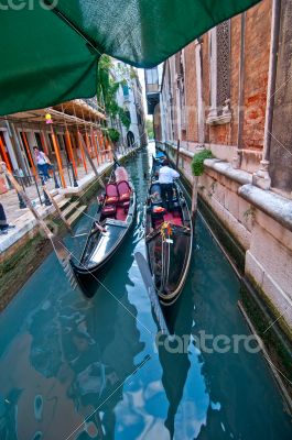 Venice Italy Gondolas on canal 