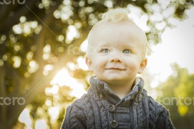 Adorable Blonde Baby Boy Outdoors at the Park