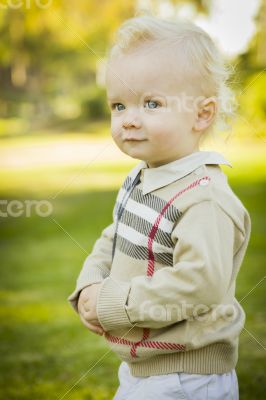 Adorable Blonde Baby Boy Outdoors at the Park