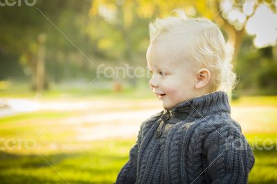 Adorable Blonde Baby Boy Outdoors at the Park