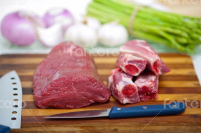 raw beef and pork ribs