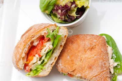ciabatta panini sandwich with chicken and tomato