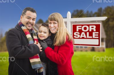 Mixed Race Family, Home and For Sale Real Estate Sign