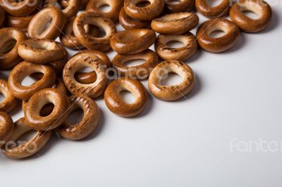 a bunch of bagels on a white background