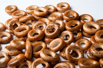 a bunch of bagels on a white background