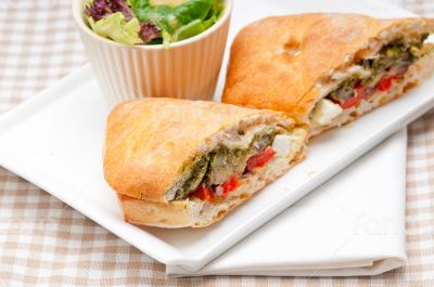 ciabatta panini sandwichwith vegetable and feta