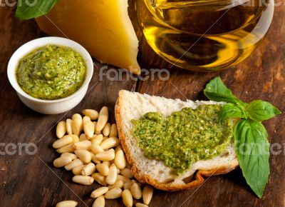 Italian basil pesto bruschetta ingredients