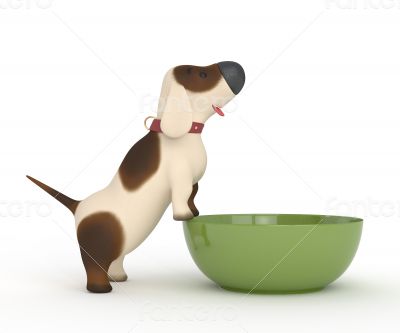 3d dog with a bowl.