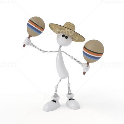 The 3D character plays on a maracas.