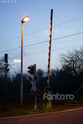 Railroad crossing at night