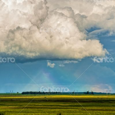 rainbow in the sky over a field