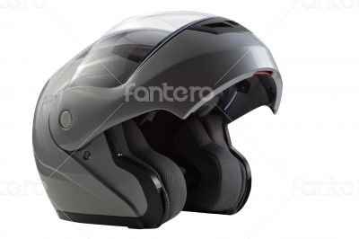 Gray, glossy motorcycle helmet