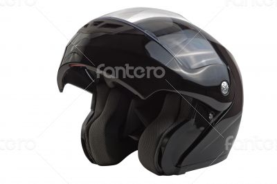 Black, glossy motorcycle helmet