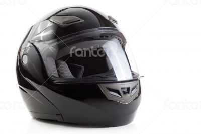 Black, glossy motorcycle helmet