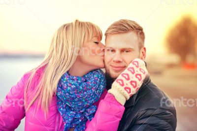 Kissing european couple