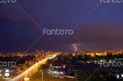 Thunderstorm with lightning in the city 