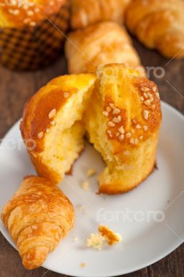 fresh baked muffin and croissant mignon