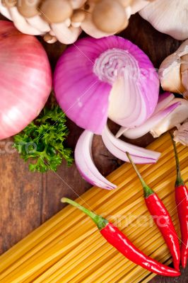 Italian pasta and mushroom sauce ingredients