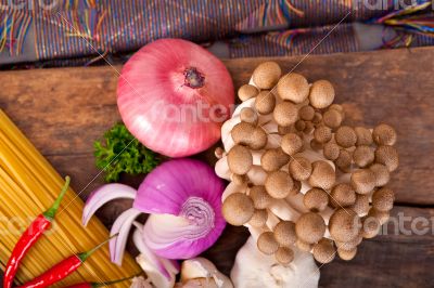 Italian pasta and mushroom sauce ingredients