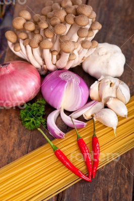 Italian pasta and mushroom sauce ingredients