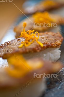 Japanese style sushi fried goose liver