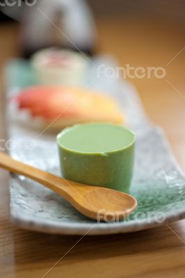 Japanese style green tea pudding