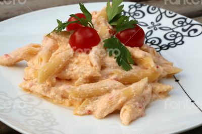 Pasta with italian ricotta cheese and cherry tomatoes Pasta with italian ricotta cheese and cherry tomatoes