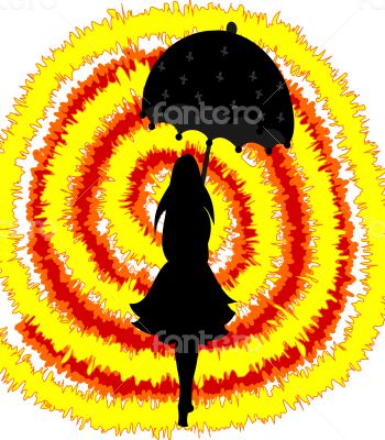 Black silhouette of a girl with umbrella 
