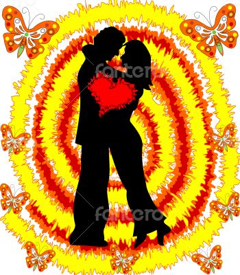 Loving couple man and woman on abstract bright 