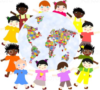 Children of different around races  planet 