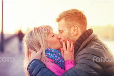Kissing european couple