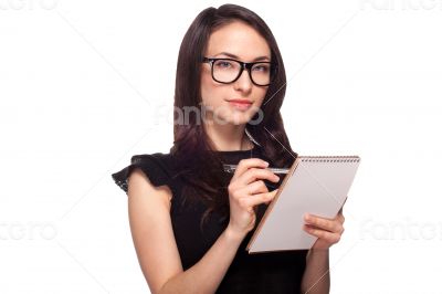University student in glasses with notepad