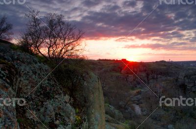 Sunrise at canyon and dramatic sky