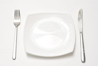 Empty plate with fork and knife