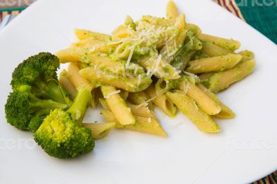 Pasta with broccoli, olive oil and parmesan