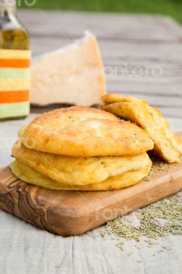 Salty cottage cheese pancakes with dried rosemary