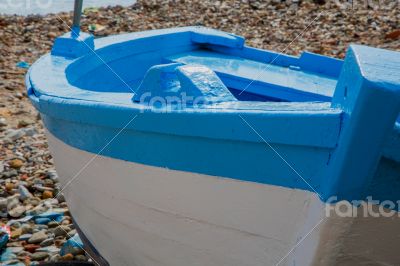 Fresh painted fisherman`s boat. Front view