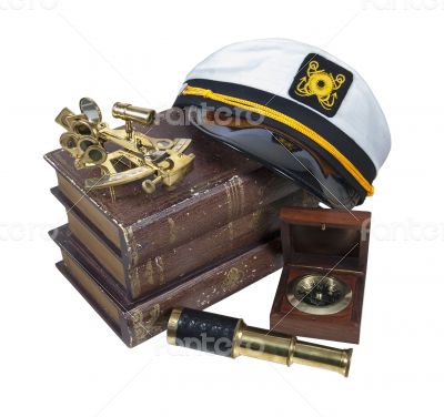 Boating Books Captain Hat Sextant Telescope
