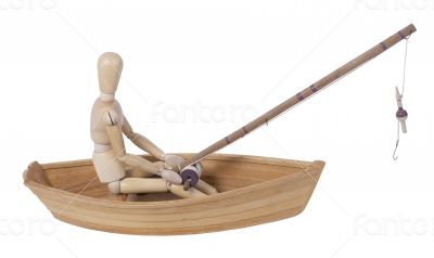 Fishing from a Wooden Boat with Rod and Reel