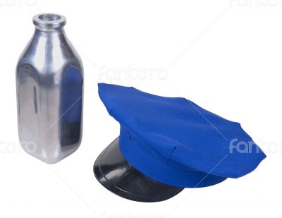 Milkman Hat and Silver Milk Bottle