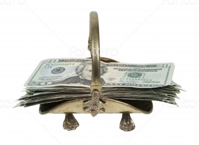 Stack of Money in a Brass Carrier