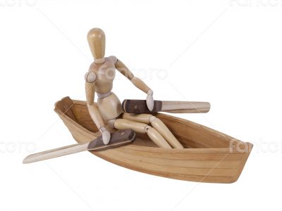 Person Rowing in a Wooden Boat