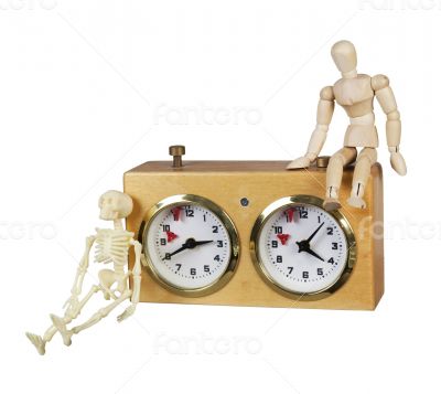 Person and Skeleton with a Chess Game Timer