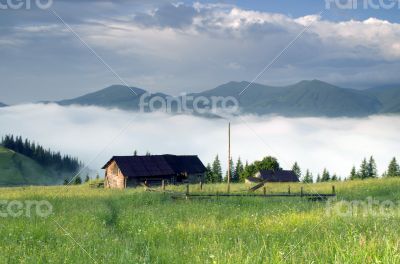 evening mountain plateau landscape (Carpathian, Ukraine) 