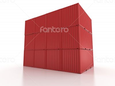 red metal freight shipping containers wall on white background