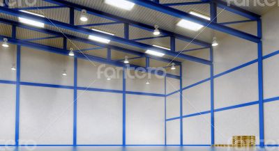 Interior of a empty warehouse with colour construction