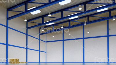 Interior of a empty warehouse with colour construction