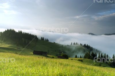 evening mountain plateau landscape (Carpathian, Ukraine)