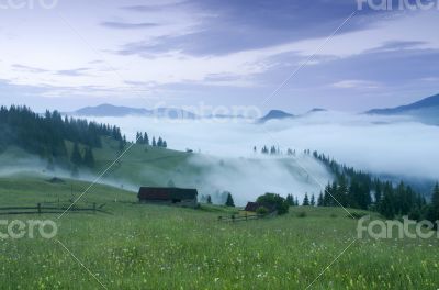 evening mountain plateau landscape (Carpathian, Ukraine) 