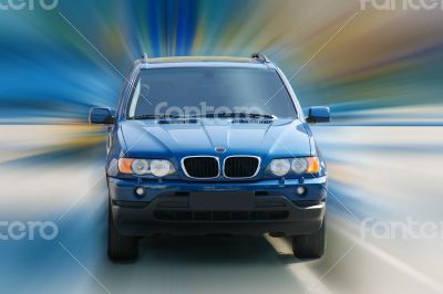 Dark blue off-road car driving 
